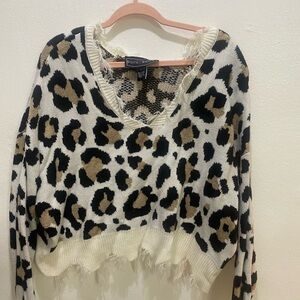 Polly & Esther V-Neck Leopard Sweater - Black, Brown, and Cream